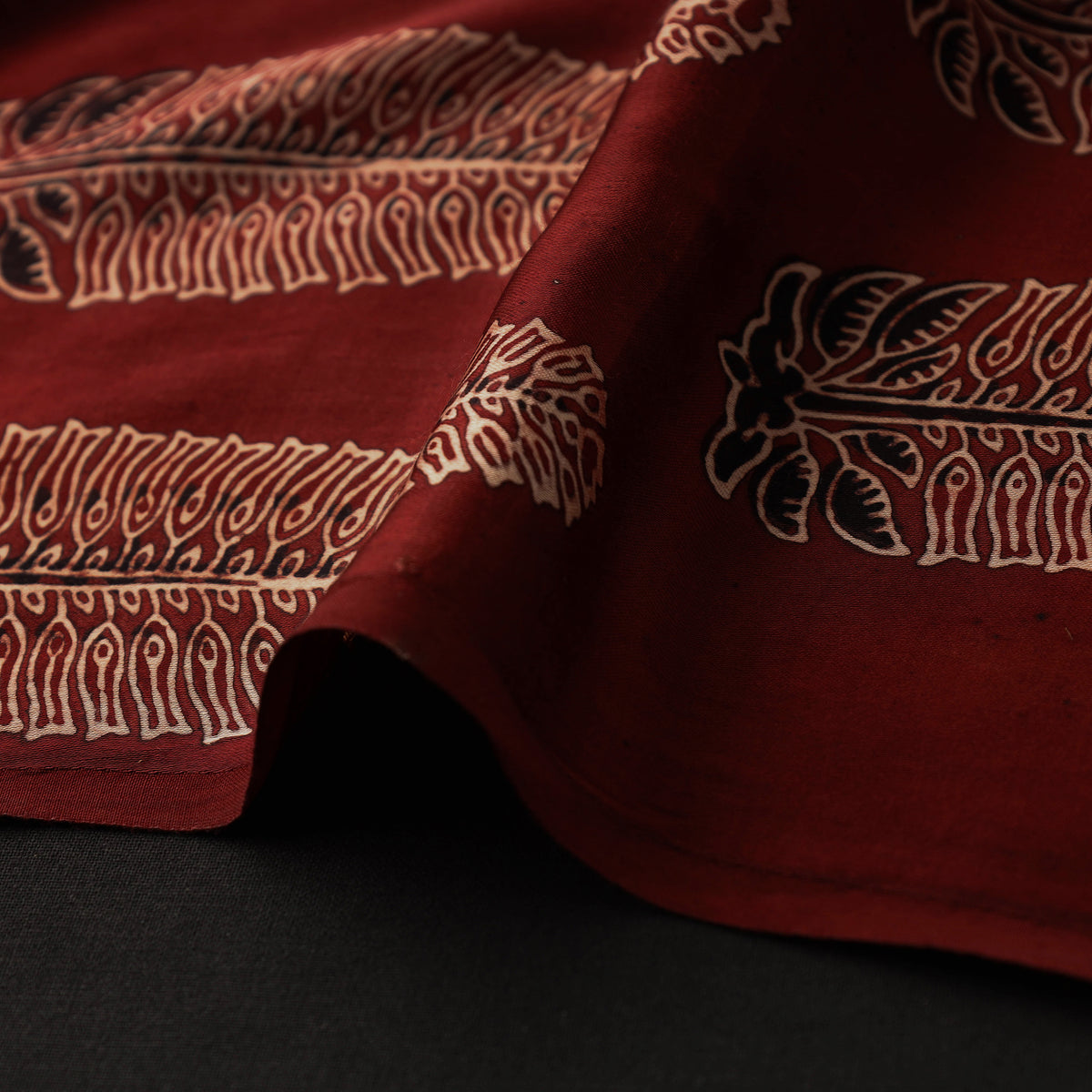 Red - Hand Block Printed Modal Silk Ajrakh Fabric 05