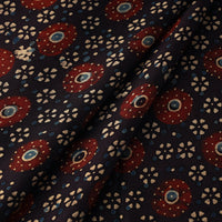 Black - Hand Block Printed Modal Silk Ajrakh Fabric 06