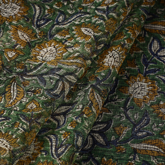 Green - Bagru Block Printed Kota Doria Cotton Fabric