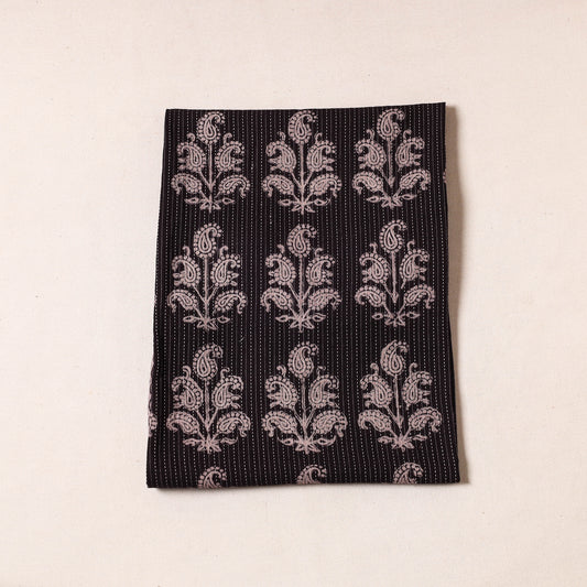 Black - Bagh Block Printed Kantha Style Cotton Precut Fabric (80 CM)