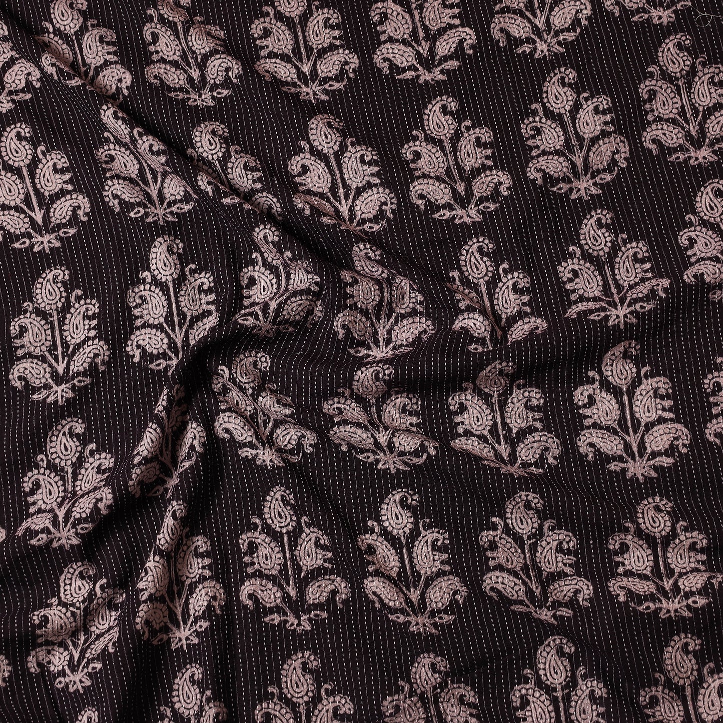 Black - Bagh Block Printed Kantha Style Cotton Precut Fabric (80 CM)
