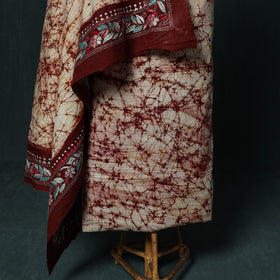 Bengal Kantha Work Cotton 3pc Unstitched Batik Print Dress Material Suit Set 20