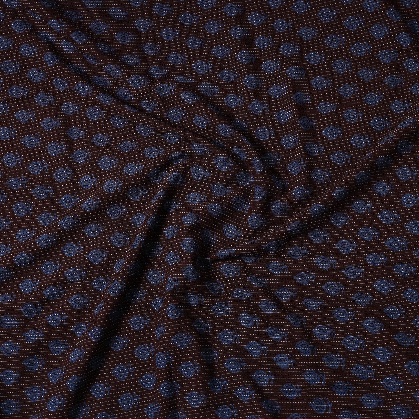 Blue - Bagh Block Printed Kantha Style Cotton Precut Fabric (2 Meter)