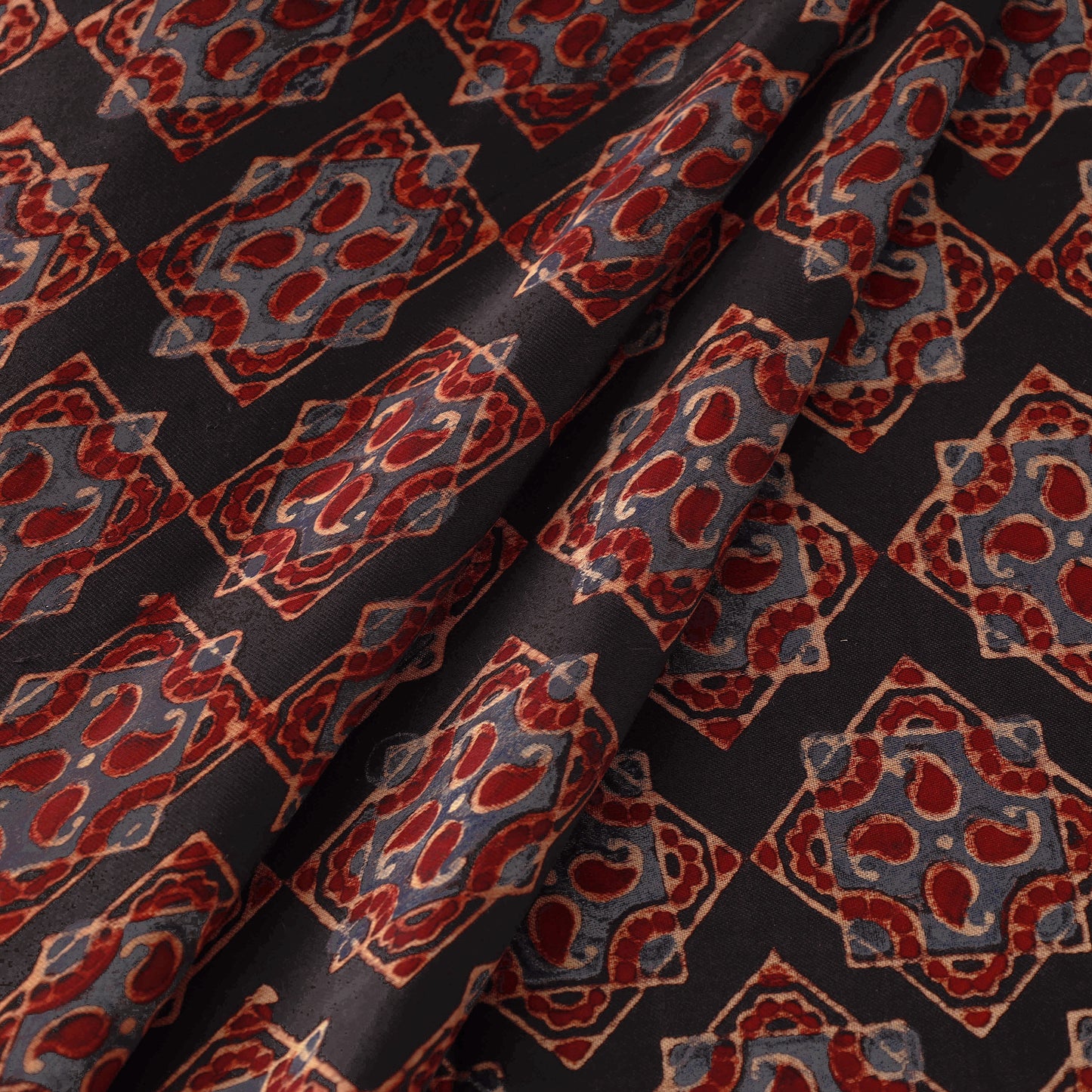 Multicolor - Hand Block Printed Modal Silk Ajrakh Fabric 07