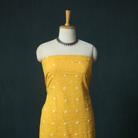 Yellow - Kutch Bandhani Tie-Dye Cotton 2pc Unstitched Dress Material Kurta Set with Earrings 36