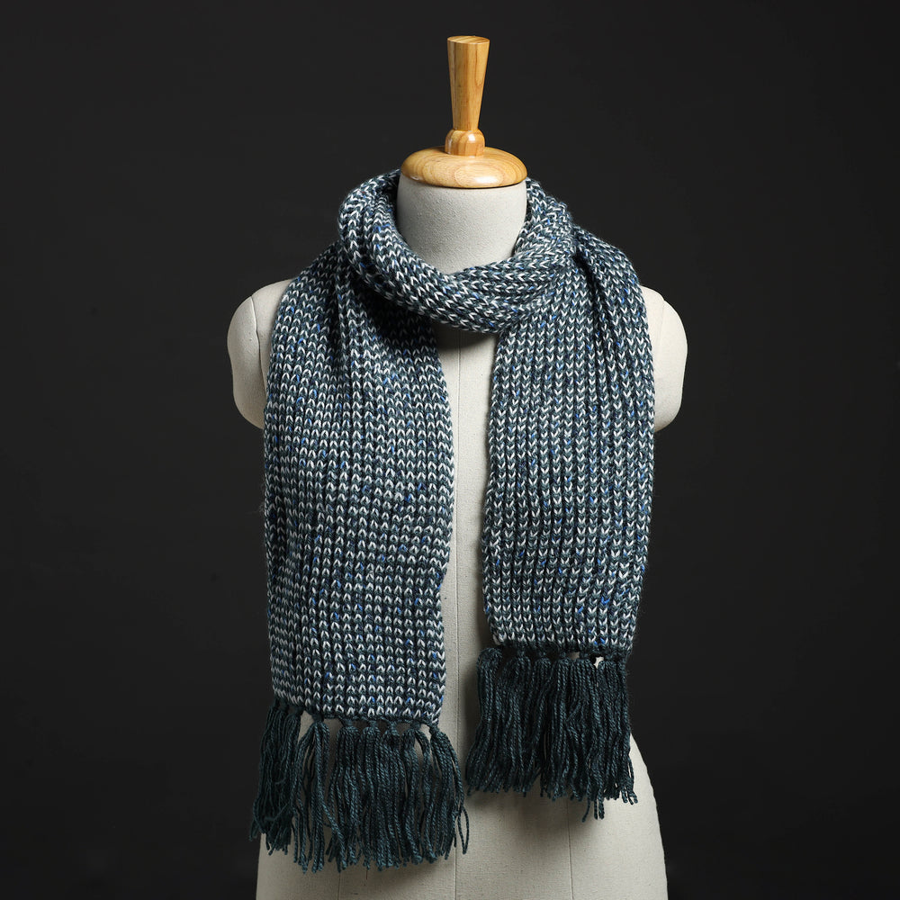 Blue - Kumaun Hand Knitted Woolen Muffler 75