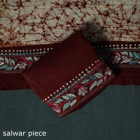 Bengal Kantha Work Cotton 3pc Unstitched Batik Print Dress Material Suit Set 20