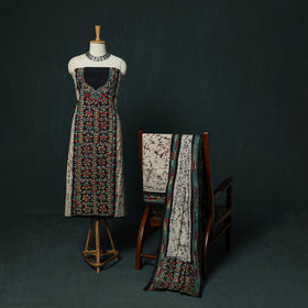 Bengal Kantha Work Cotton 3pc Unstitched Batik Print Dress Material Suit Set 21