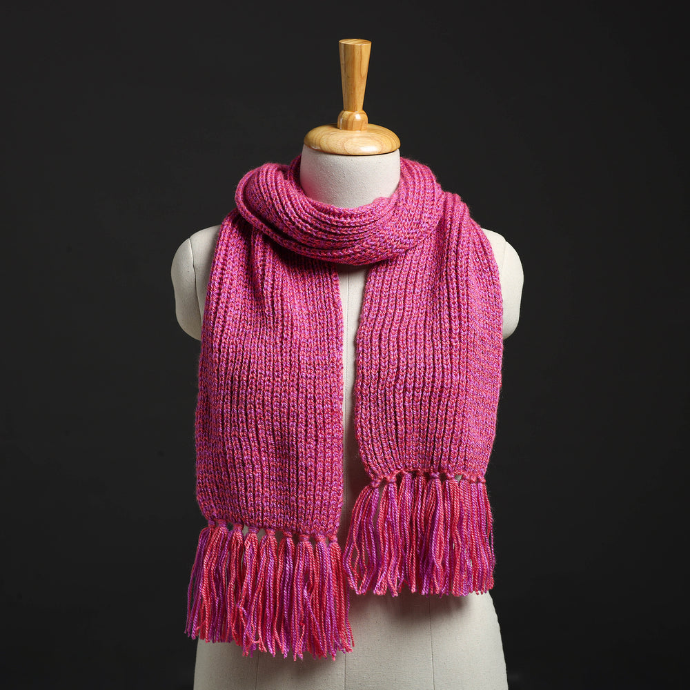 Pink - Kumaun Hand Knitted Woolen Muffler 76