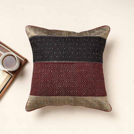 Multicolor - Kutch Khudisebha Hand Embroidery Silk Cushion Cover (16 x 16 in)