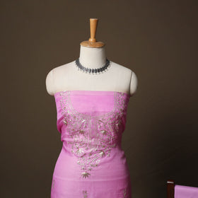 Purple - 3pc Pitta Work Kota Doria Silk Unstitched Dress Material Suit Set 03