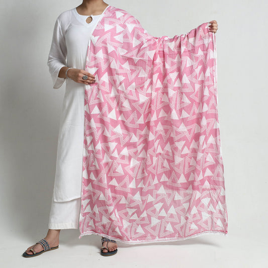 Pink - Hand Printed Cotton Dupatta