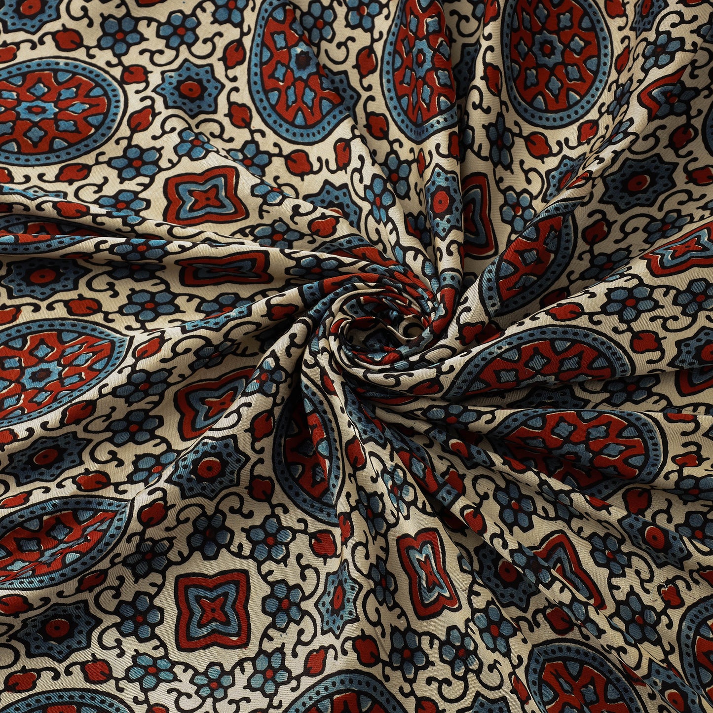 Multicolor - Hand Block Printed Modal Silk Ajrakh Fabric 14