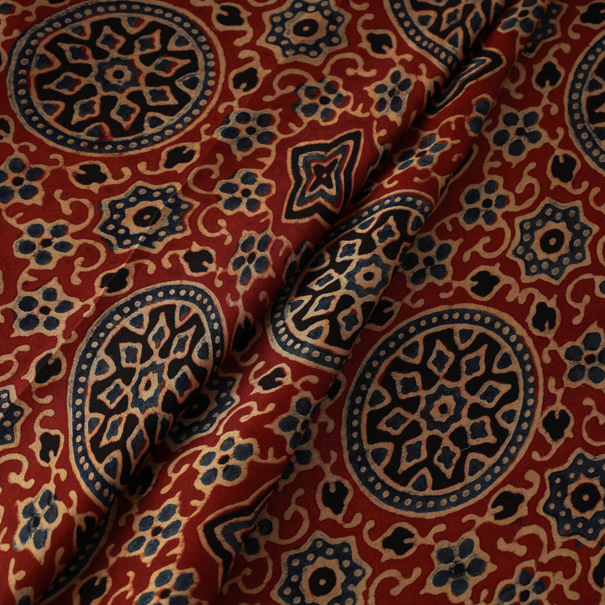 Red - Hand Block Printed Modal Silk Ajrakh Fabric 15