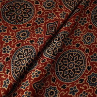 Red - Hand Block Printed Modal Silk Ajrakh Fabric 15