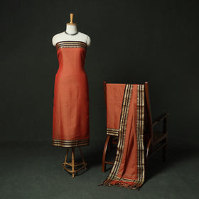 Red - Dharwad Woven Mercerised Cotton 3pc Unstitched Dress Material Suit Set 03