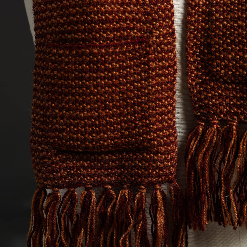 Brown - Kumaun Hand Knitted Woolen Muffler with Pockets 82