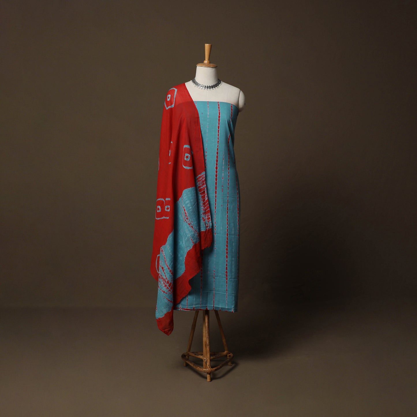 Shibori Tie-Dye Cotton 3pc Unstitched Dress Material Suit Set 20