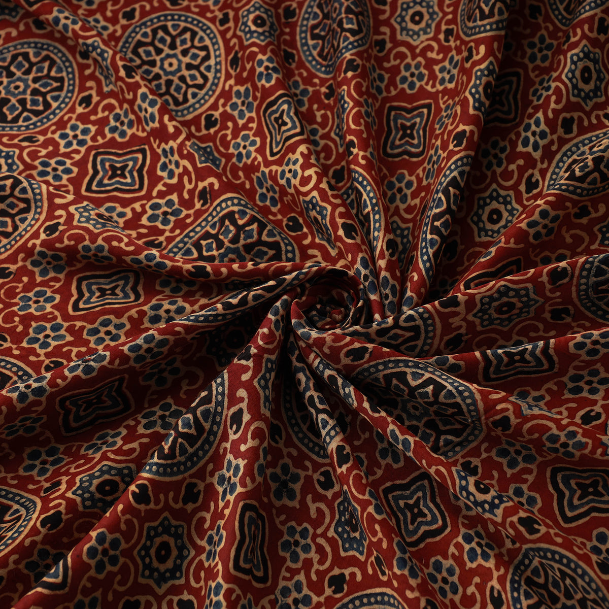 Red - Hand Block Printed Modal Silk Ajrakh Fabric 15