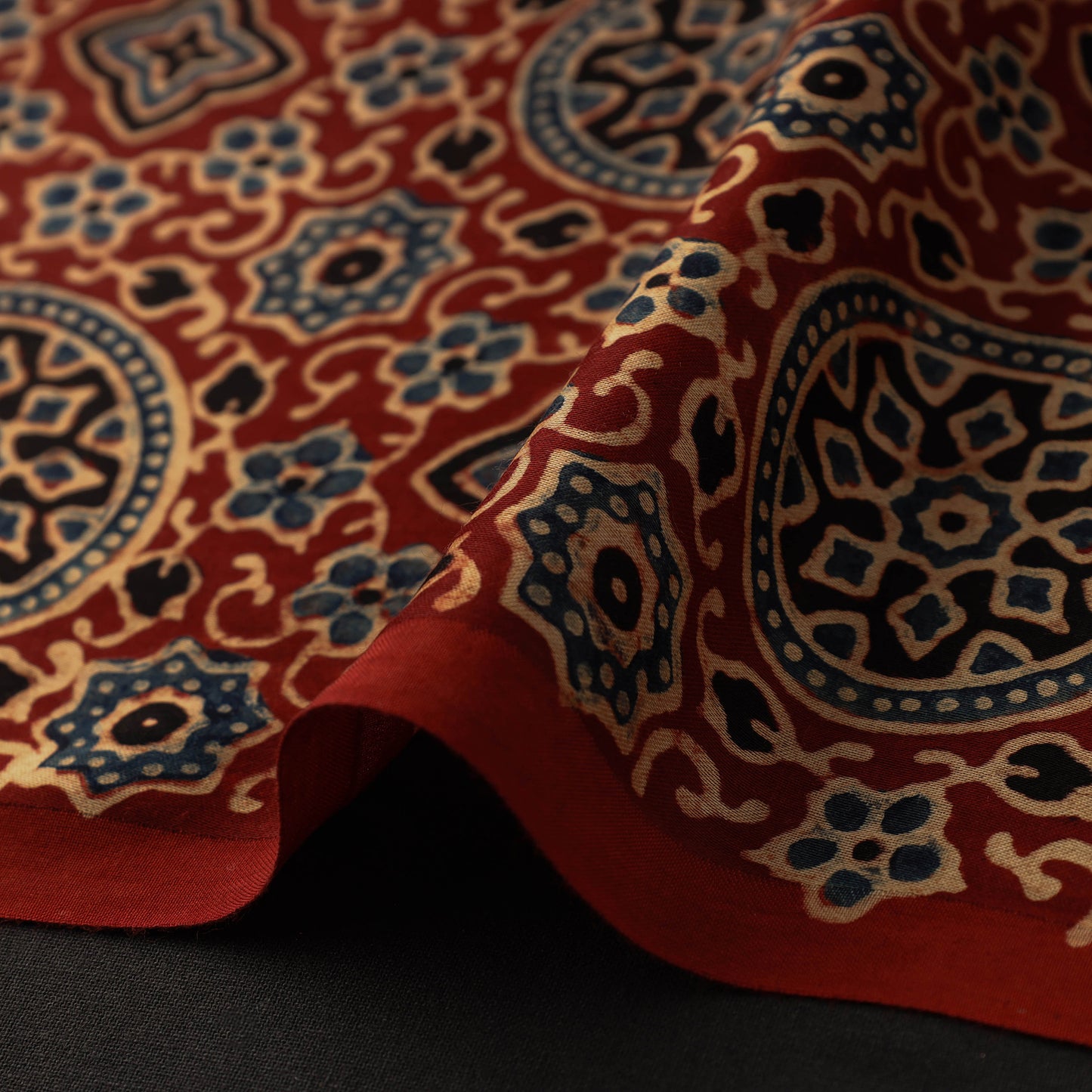 Red - Hand Block Printed Modal Silk Ajrakh Fabric 15