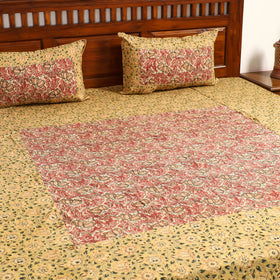 Buy Kalamkari Block Printed Patchwork Cotton Double Bed Cover With Pillow Covers Online at iTokri.com
