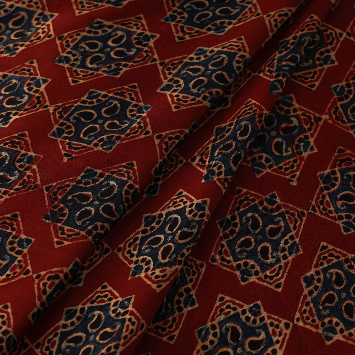 Red - Hand Block Printed Modal Silk Ajrakh Fabric 18