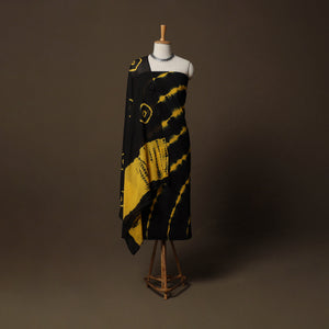 Black - Shibori Tie-Dye Cotton 3pc Unstitched Dress Material Suit Set 02