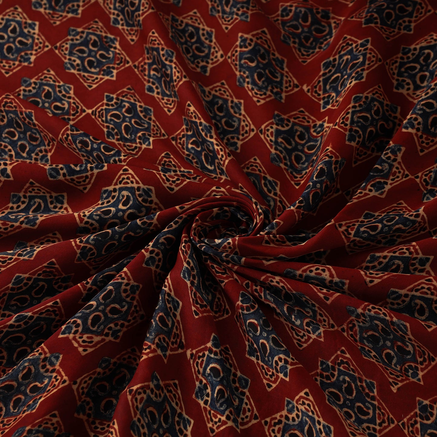 Red - Hand Block Printed Modal Silk Ajrakh Fabric 18