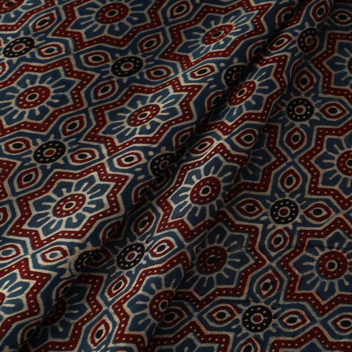 Blue - Hand Block Printed Modal Silk Ajrakh Fabric 19