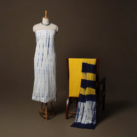 Shibori Tie-Dye Cotton 3pc Unstitched Dress Material Suit Set 03