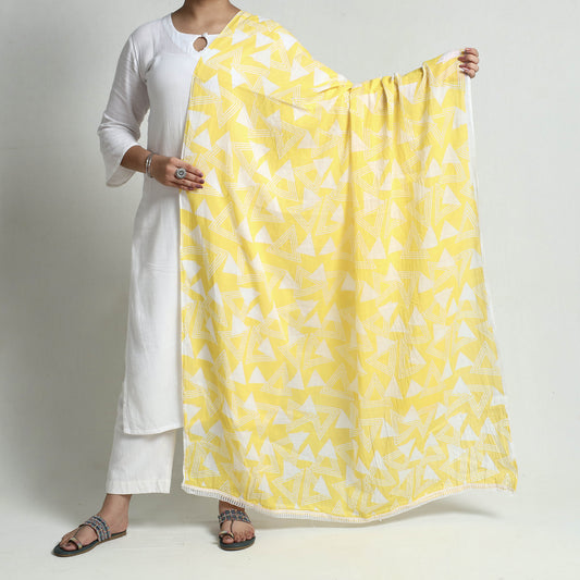 Yellow - Hand Printed Cotton Dupatta