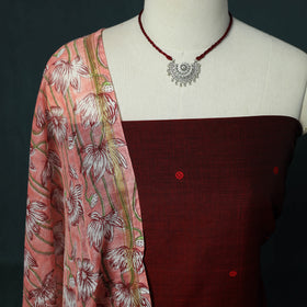 Handloom Mercerised Cotton Thread Buti Chanderi 2pc Unstitched Dress Material Kurta Set with Jewellery 01
