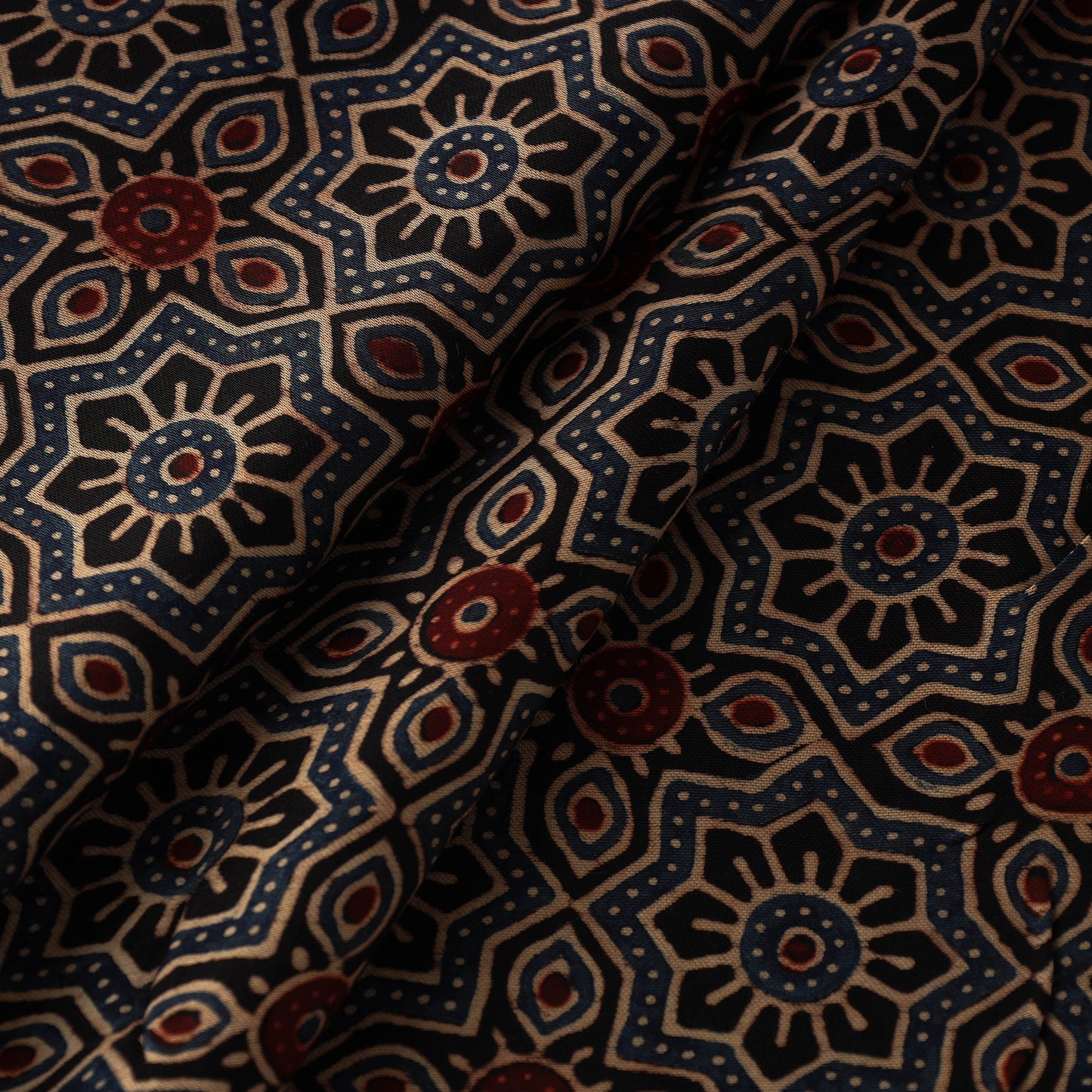 Black - Hand Block Printed Modal Silk Ajrakh Fabric 20