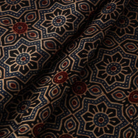 Black - Hand Block Printed Modal Silk Ajrakh Fabric 20