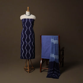 Shibori Tie-Dye Cotton 3pc Unstitched Dress Material Suit Set 04