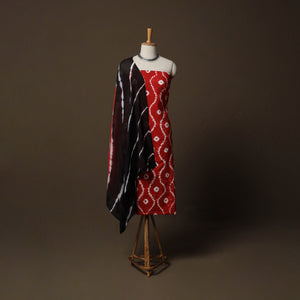 Red - Shibori Tie-Dye Cotton 3pc Unstitched Dress Material Suit Set 05