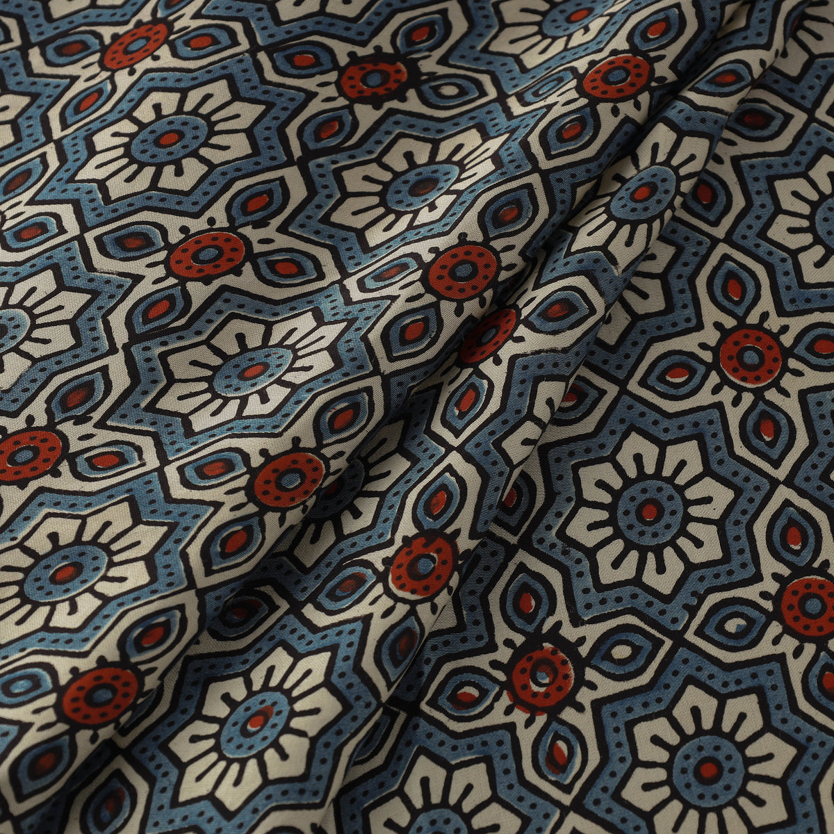 Blue - Hand Block Printed Modal Silk Ajrakh Fabric 23