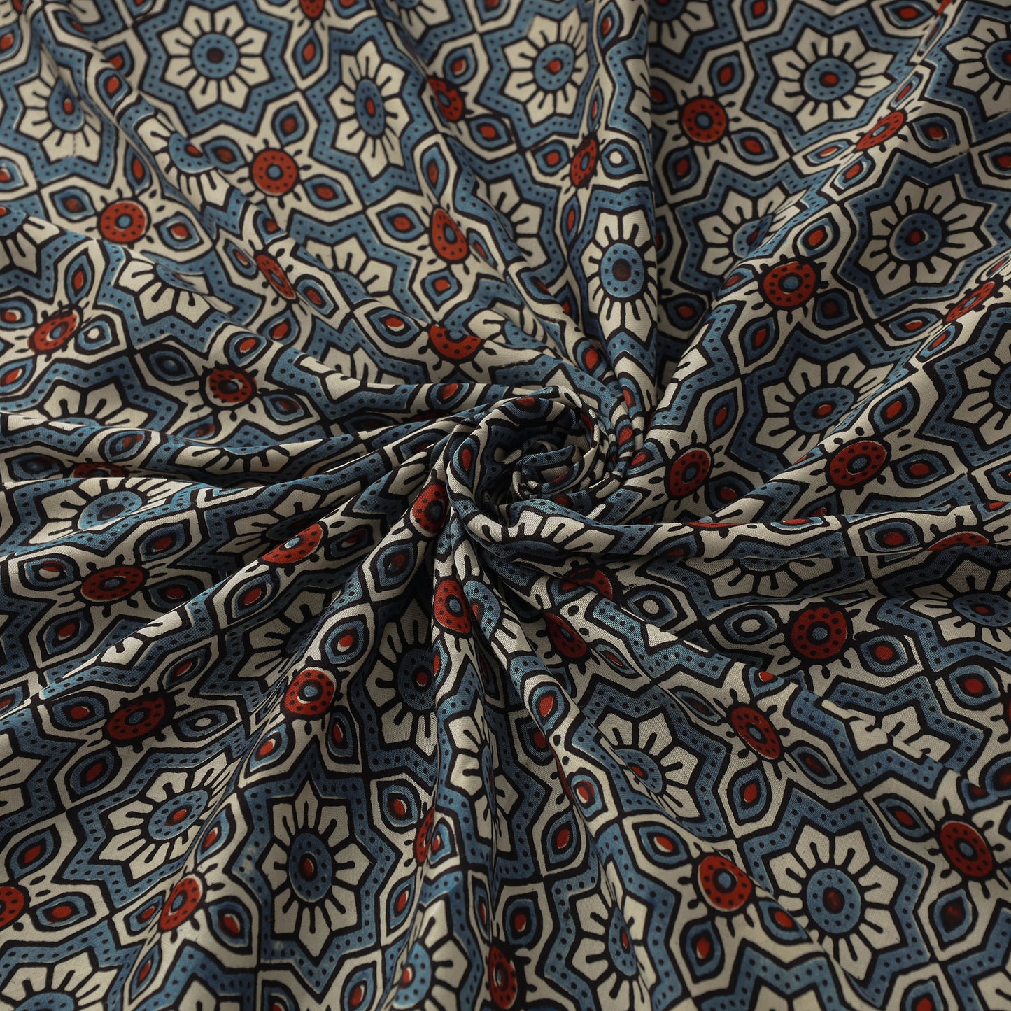 Blue - Hand Block Printed Modal Silk Ajrakh Fabric 23