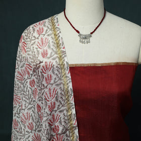 Handloom Chanderi Silk 2pc Unstitched Dress Material Kurta Set with Jewellery 03