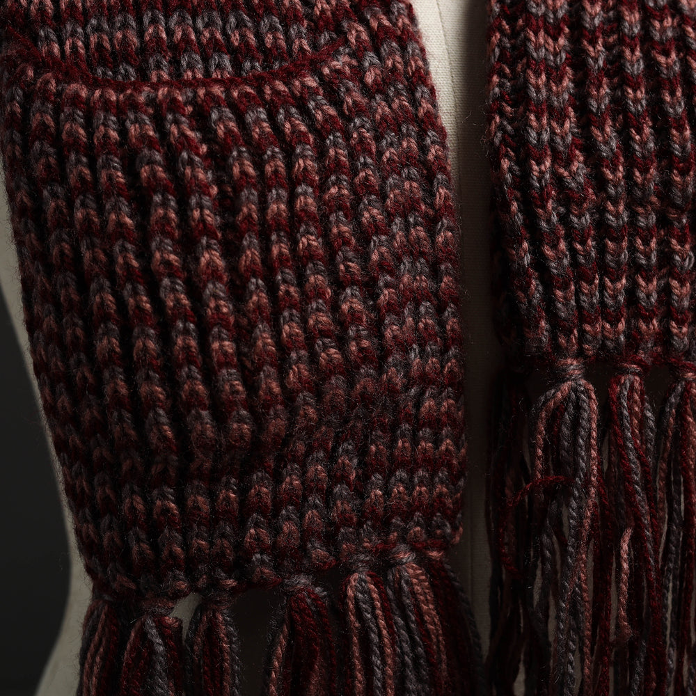 Maroon - Kumaun Hand Knitted Woolen Muffler with Pockets 90