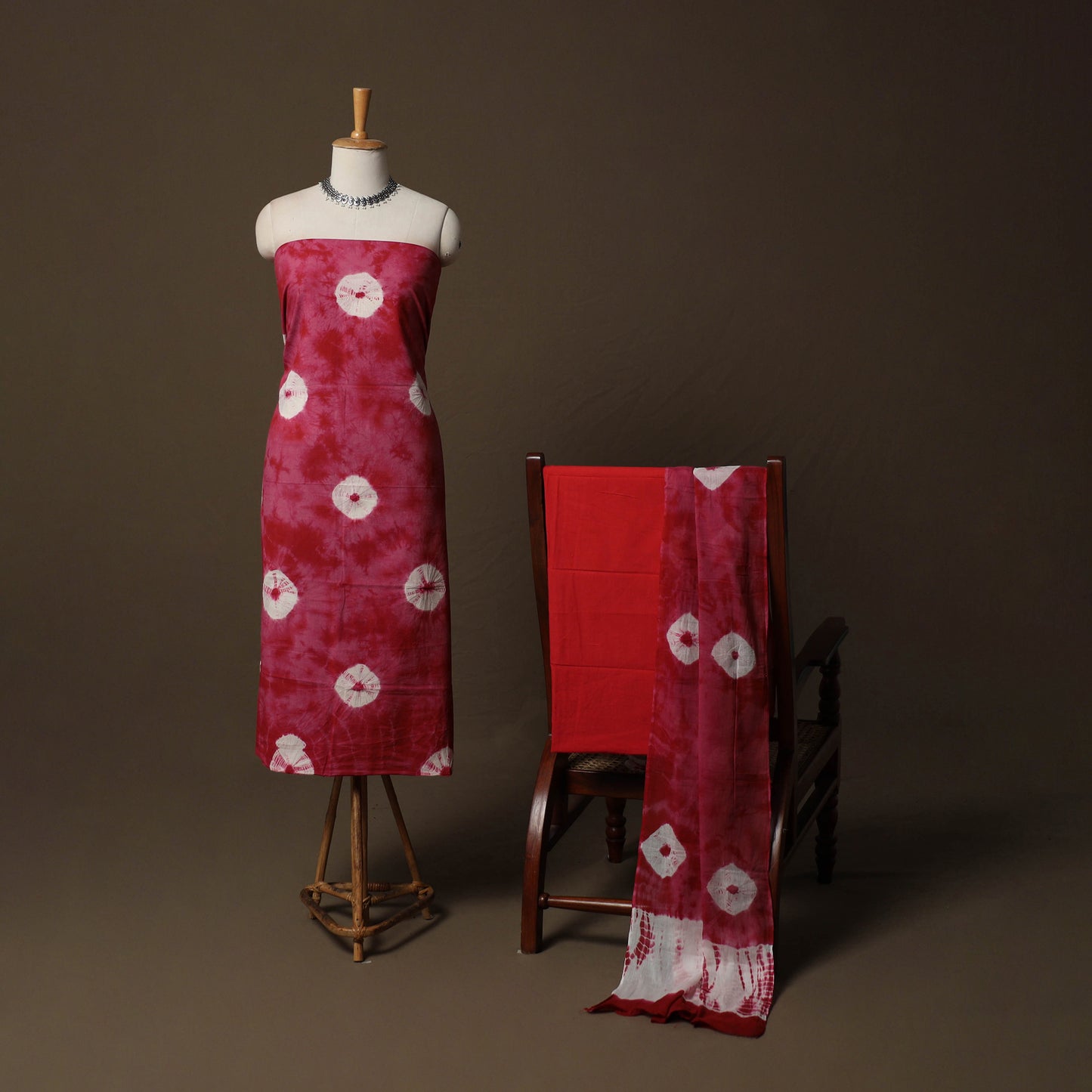 Shibori Tie-Dye Cotton 3pc Unstitched Dress Material Suit Set 06