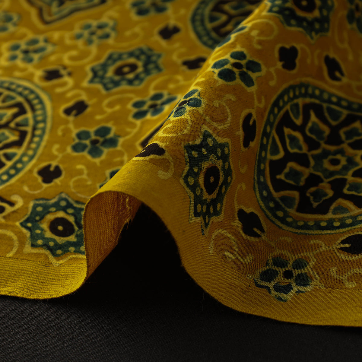 Yellow - Hand Block Printed Modal Silk Ajrakh Fabric 25