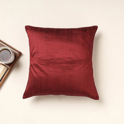 Maroon - Kutch Neran Hand Embroidery Silk Cushion Cover (16 x 16 in)