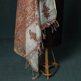 Handloom Mercerised Cotton Thread Buti Chanderi 2pc Unstitched Dress Material Kurta Set with Jewellery 04