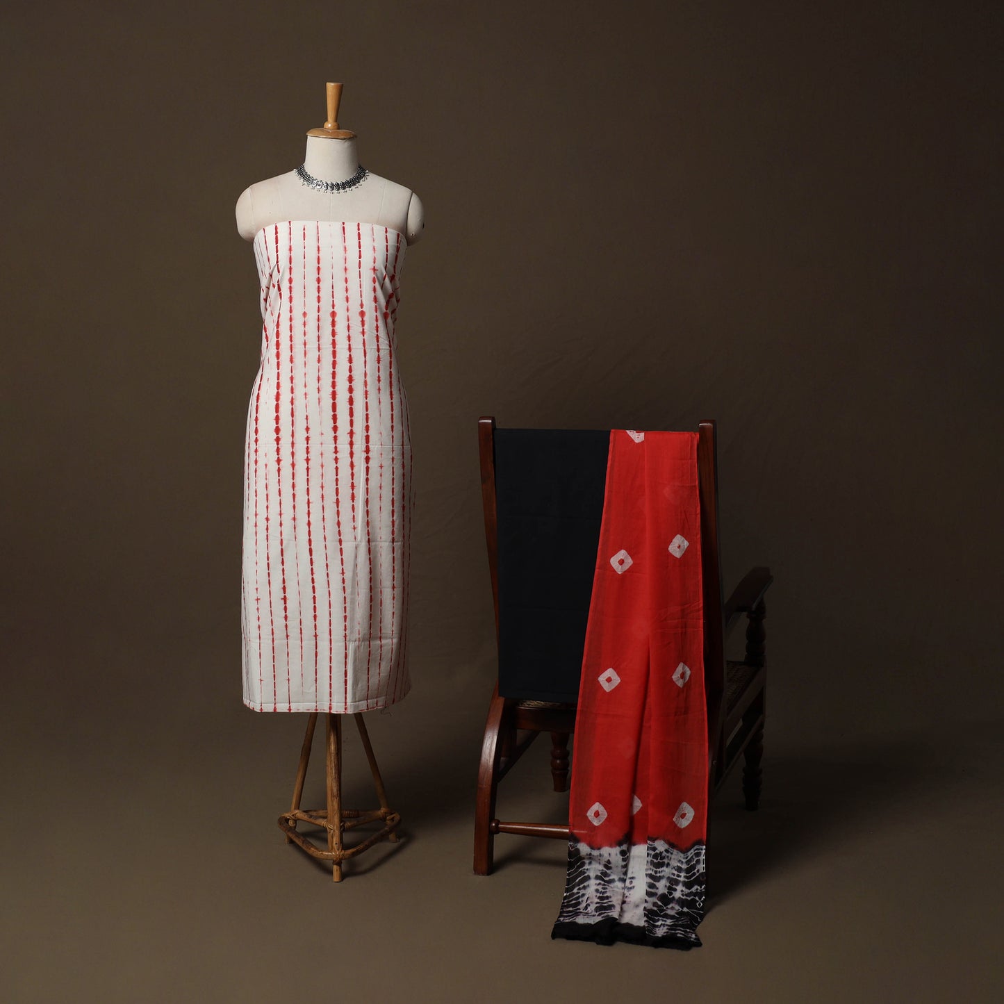 Shibori Tie-Dye Cotton 3pc Unstitched Dress Material Suit Set 07