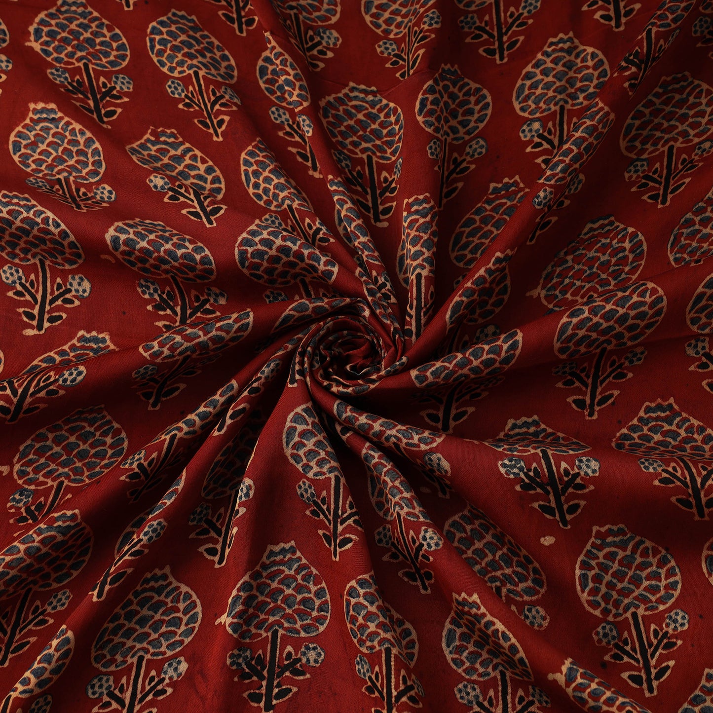 Red - Hand Block Printed Modal Silk Ajrakh Fabric 27