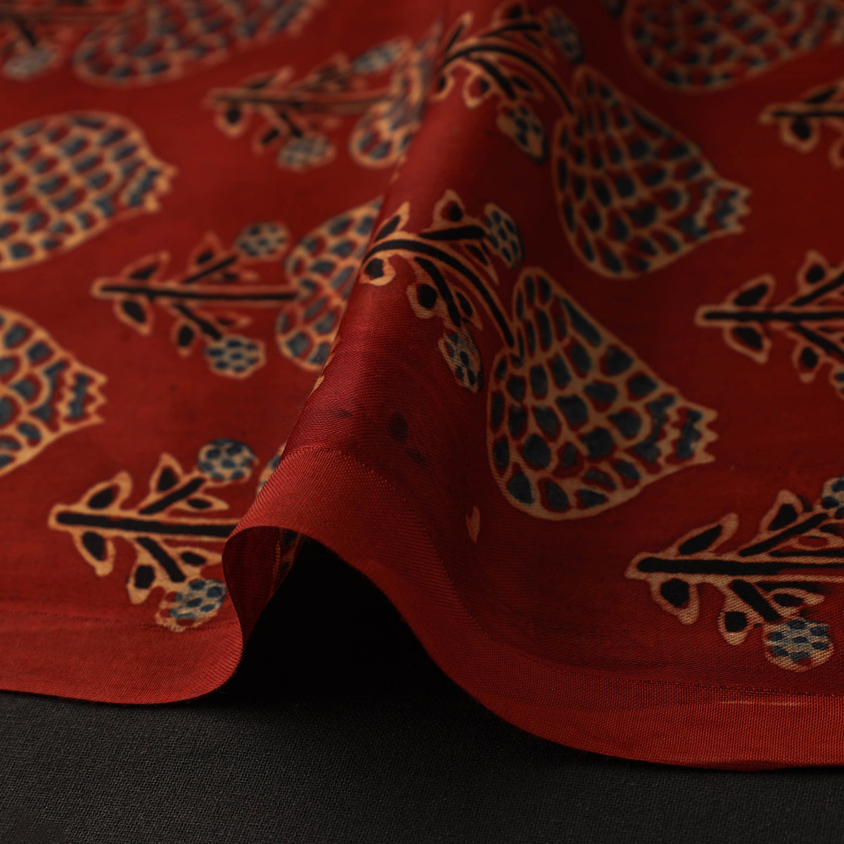 Red - Hand Block Printed Modal Silk Ajrakh Fabric 27