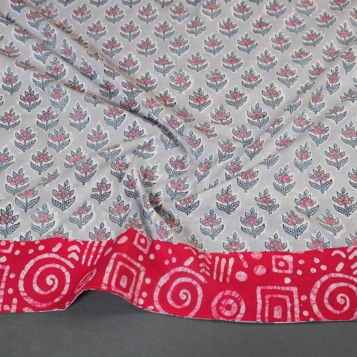 Grey Block Print Cotton Sanganeri Blouse Piece