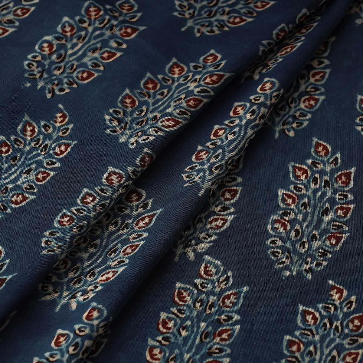 Blue - Hand Block Printed Modal Silk Ajrakh Fabric 30