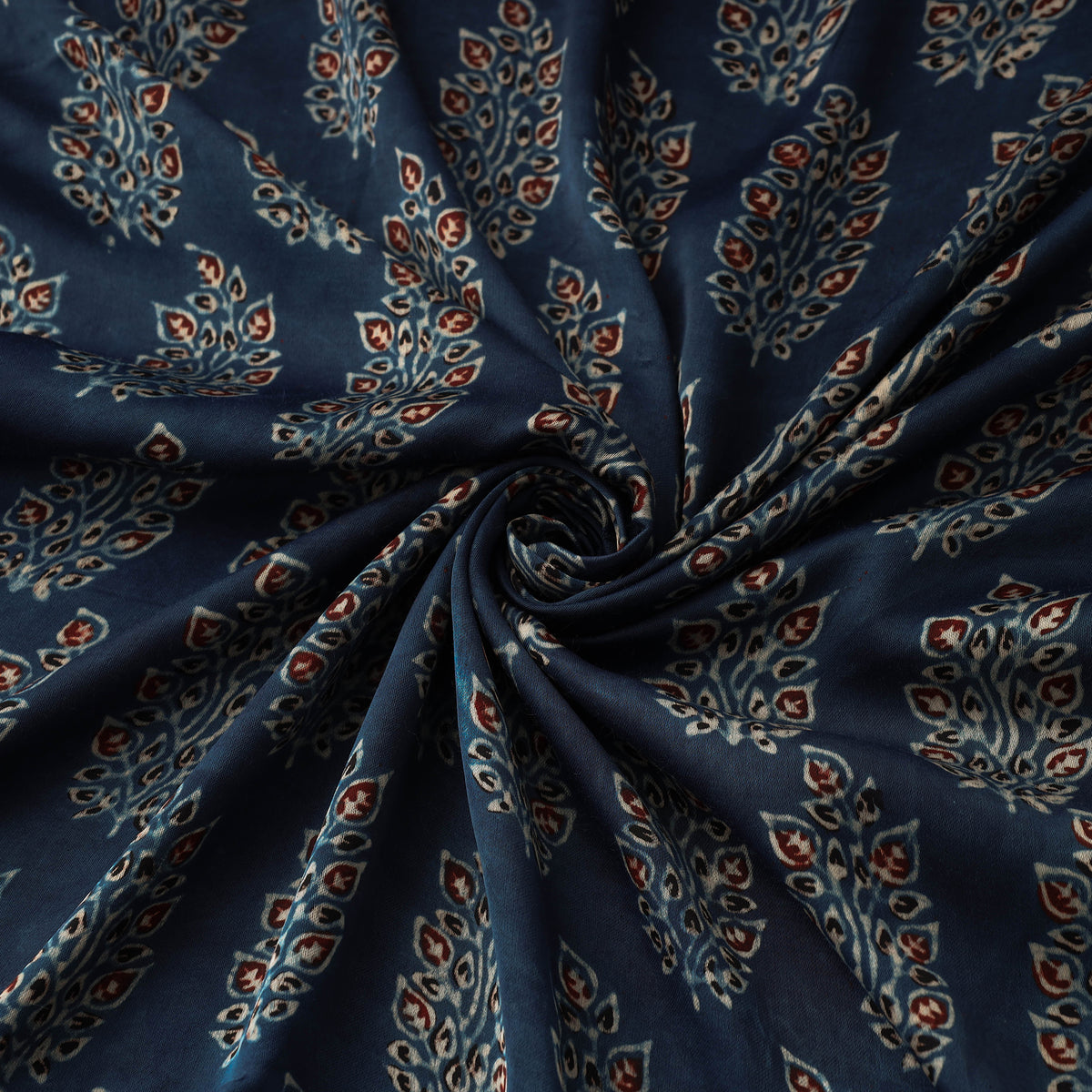 Blue - Hand Block Printed Modal Silk Ajrakh Fabric 30